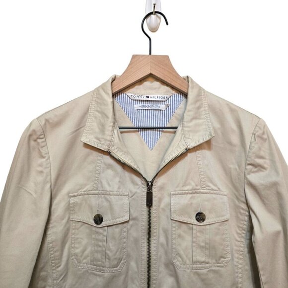 Tommy Hilfiger Vintage Y2K Khaki Deconstructed Zip Front Jacket Sz 12 - Picture 3 of 11